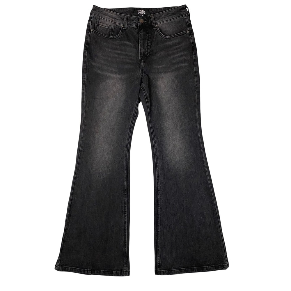 Empyre High Rise Faded Black Flare Denim Jeans Womens 12 Retro Grunge Indie Dark
